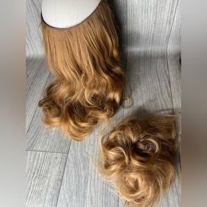 Sarla Golden Auburn Synthetic halo and hair bun brand new C1